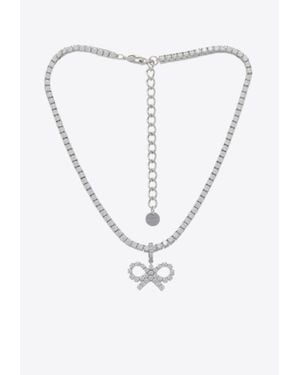 Self-Portrait Crystal Bow Pendant Chain Necklace - White