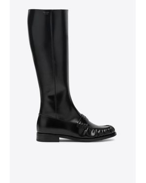 Prada Leather Knee-Length Boots - Black