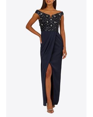 Aidan Mattox Beaded Off-Shoulder Dress - Blue