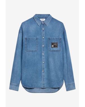 Celine Logo Patch Denim Shirt - Blue