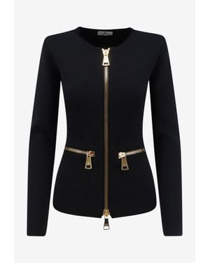 Elisabetta Franchi Zip-Up Knit Cardigan - Black