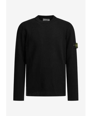 Stone Island Logo Patch Wool Sweater - Black