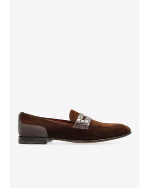Dolce & Gabbana Dg Classic Suede And Alligator Nappa Loafers - Brown