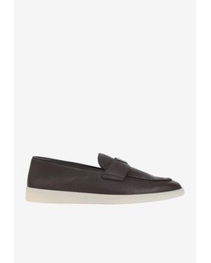 Prada Suede Apron-Toe Triangle Loafers - White