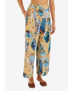 FARM Rio Mystical Printed Wide-Leg Pants - Blue