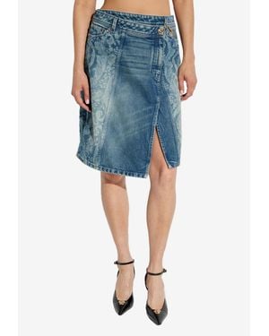 Versace Barocco Jacquard Denim Wrap Skirt - Blue