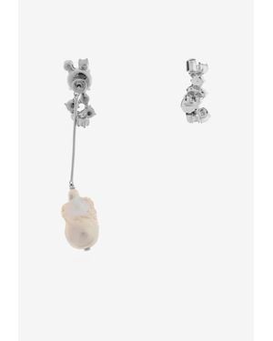 Givenchy Asymmetric Drop Earrings With Crystal And Pearls - White