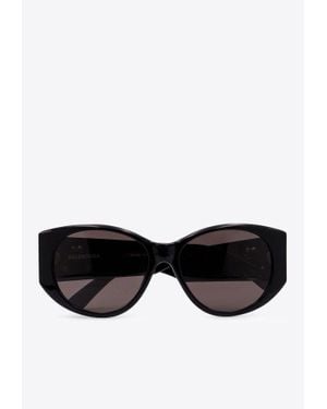 Balenciaga Bb Logo Nano Oval Sunglasses - Black