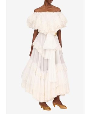 Chloé Off-Shoulder Maxi Ruffled Dress - Natural
