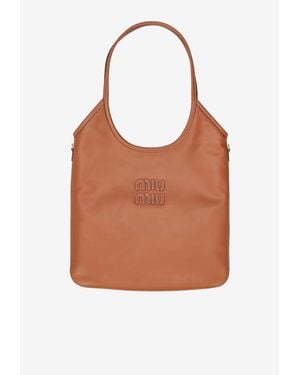 Miu Miu Ivy Leather Tote Bag - Brown