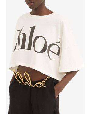 Chloé Faded Logo Cropped Boxy T-Shirt - Natural