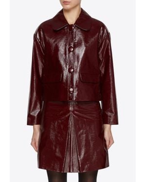Self-Portrait Crackled Leather Jacket - Red