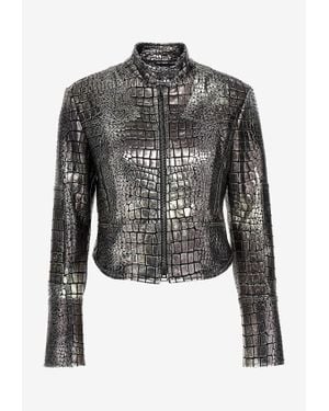 Tom Ford Croc Embossed Leather Jacket - Black