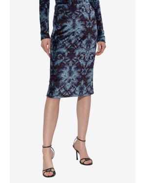 Etro Damask Pattern Velvet Pencil Skirt - Blue