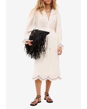 Ba&sh Prisco V-Neck Jacquard Midi Dress - Natural