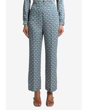 Etro Micro Palm Tree Bootcut Pants - Blue
