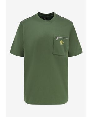 Fendi Logo Print Short-Sleeved T-Shirt - Green