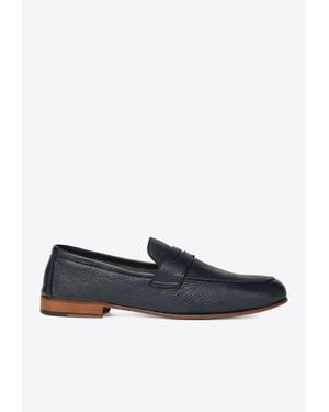 Corneliani Leather Penny Loafers - Blue