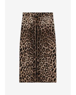 Dolce & Gabbana Leopard Print Cady Midi Skirt - Brown