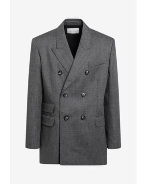Ami Paris Double-Breasted Wool Blazer - Gray