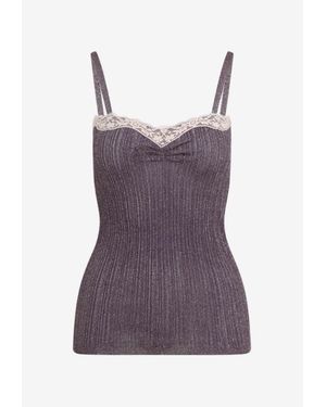 Valentino Lace-Trimmed Knit Top - Purple