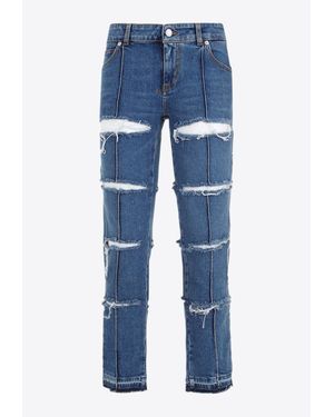 McQueen Low-Rise Distressed Jeans - Blue