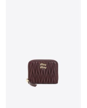 Miu Miu Logo Matelassé Leather Zipped Wallet - Red