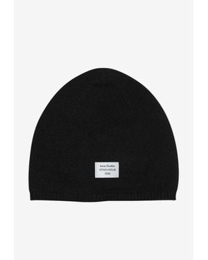 Acne Studios Logo Patch Ribbed Cashmere Beanie - Black