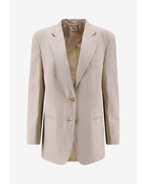 Alysi Single-Breasted Buttoned Blazer - Natural