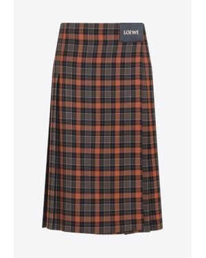 Loewe Checked Pleated Midi Wrap Skirt - Brown