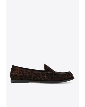 Aquazzura Leopard Print Suede Loafers - White