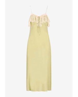 Chloé Lace-Ruffle Maxi Silk Slip Dress - White