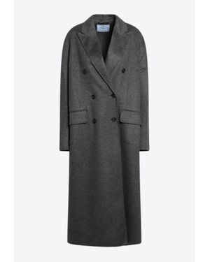 Prada Double-Breasted Wool And Cashmere Coat - Gray