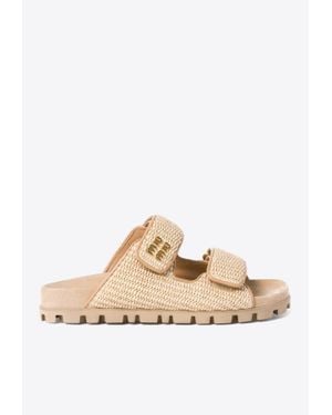 Miu Miu Touch-Strap Raffia Sandals - Natural