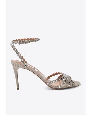 Aquazzura Tequila 85 Crystal Embellished Sandals - Gray