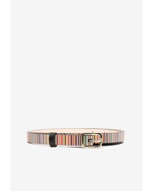 Paul Smith Striped Leather Belt - White