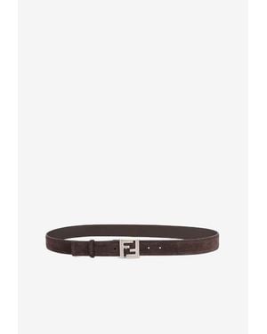 Fendi Ff Squared Suede Leather Belt - White