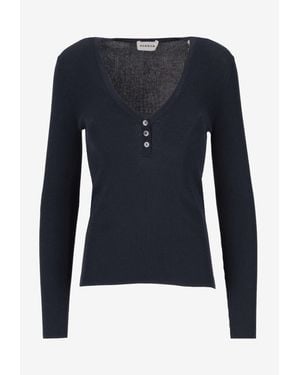 P.A.R.O.S.H. Cipria V-Neck Ribbed Top - Blue