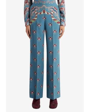 Etro Floral Straight-Leg Pants - Blue