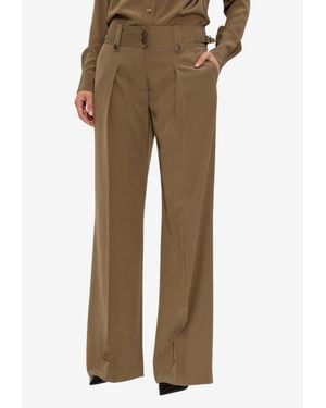 Tom Ford Wide-Leg Silk Tailored Pants - Natural