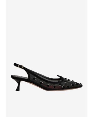Roger Vivier I Love Polka Dot 45 Slingback Mesh Pumps - Black
