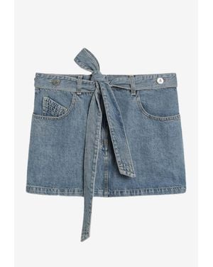 The Attico Belted Denim Mini Skirt - Blue