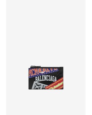 Balenciaga Bumper Stickers Leather Zip Cardholder - Black
