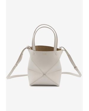 Loewe Mini Puzzle Fold Grained Leather Top Handle Bag - White