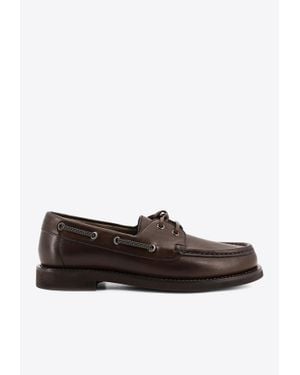 Brunello Cucinelli Lace-Up Leather Loafers - Brown