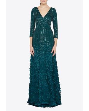 THEIA Arabella Beaded V-Neck Gown - Green