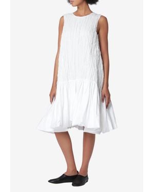Cordera Balloon-Hem Crinkle Midi Dress - White