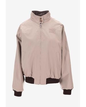 Miu Miu Reversible Houndstooth Zip-Up Jacket - Pink