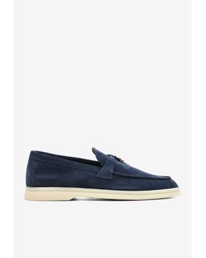 Loro Piana Summer Charms Walk Suede Loafers - Blue