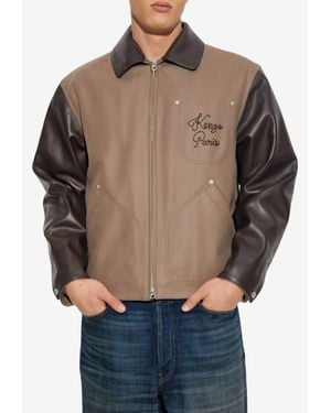 KENZO Chainstitch Leather Jacket - Grey